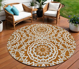 8' Orange Copper And Beige Round Floral Medallion Washable Indoor Outdoor Area Rug