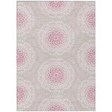 3' X 5' Pink Blush And Ivory Floral Medallion Washable Indoor Outdoor Area Rug