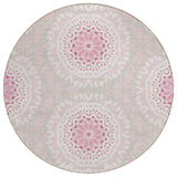 8' Pink Blush And Ivory Round Floral Medallion Washable Indoor Outdoor Area Rug