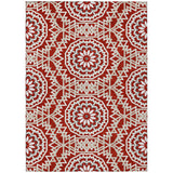 3' X 5' Red Beige And Ivory Floral Medallion Washable Indoor Outdoor Area Rug