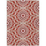 5' X 8' Red Beige And Ivory Floral Medallion Washable Indoor Outdoor Area Rug
