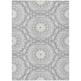 5' X 8' Silver Ivory And Gray Floral Medallion Washable Indoor Outdoor Area Rug