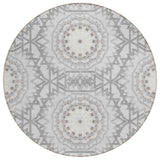 8' Silver Ivory And Gray Round Floral Medallion Washable Indoor Outdoor Area Rug