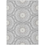 8' X 10' Silver Ivory And Gray Floral Medallion Washable Indoor Outdoor Area Rug