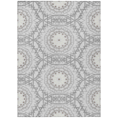 8' X 10' Silver Ivory And Gray Floral Medallion Washable Indoor Outdoor Area Rug