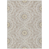 5' X 8' Taupe Khaki And Ivory Floral Medallion Washable Indoor Outdoor Area Rug