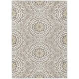 8' X 10' Taupe Khaki And Ivory Floral Medallion Washable Indoor Outdoor Area Rug