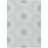3' X 5' Teal Blue Beige And Ivory Floral Medallion Washable Indoor Outdoor Area Rug
