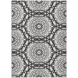 8' X 10' White Black And Gray Floral Medallion Washable Indoor Outdoor Area Rug