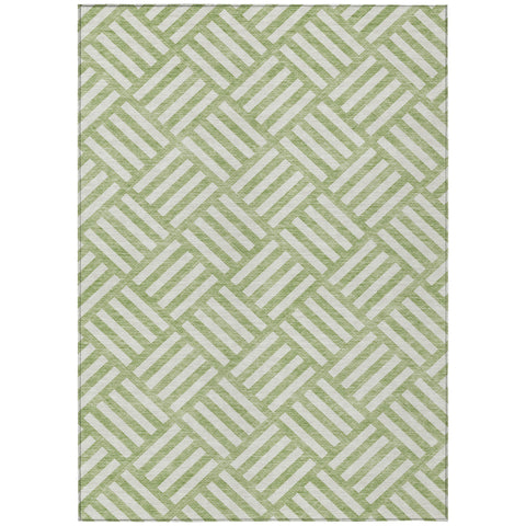 3' X 5' Artichoke Green And Ivory Geometric Washable Indoor Outdoor Area Rug