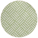 8' Artichoke Green And Ivory Round Geometric Washable Indoor Outdoor Area Rug