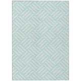 3' X 5' Aqua And Ivory Geometric Washable Indoor Outdoor Area Rug
