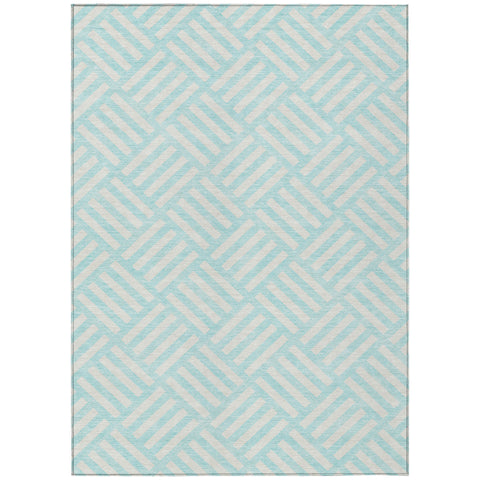3' X 5' Aqua And Ivory Geometric Washable Indoor Outdoor Area Rug