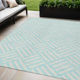 5' X 8' Aqua And Ivory Geometric Washable Indoor Outdoor Area Rug