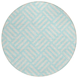 8' Aqua And Ivory Round Geometric Washable Indoor Outdoor Area Rug