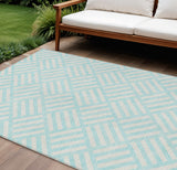 8' X 10' Aqua And Ivory Geometric Washable Indoor Outdoor Area Rug