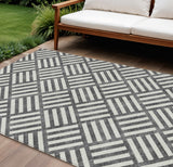 3' X 5' Black And Ivory Geometric Washable Indoor Outdoor Area Rug