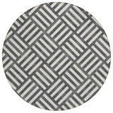 8' Black And Ivory Round Geometric Washable Indoor Outdoor Area Rug