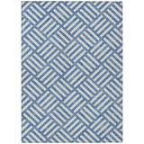 3' X 5' Blue And Ivory Geometric Washable Indoor Outdoor Area Rug