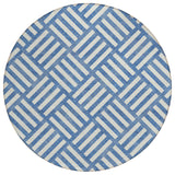 8' Blue And Ivory Round Geometric Washable Indoor Outdoor Area Rug