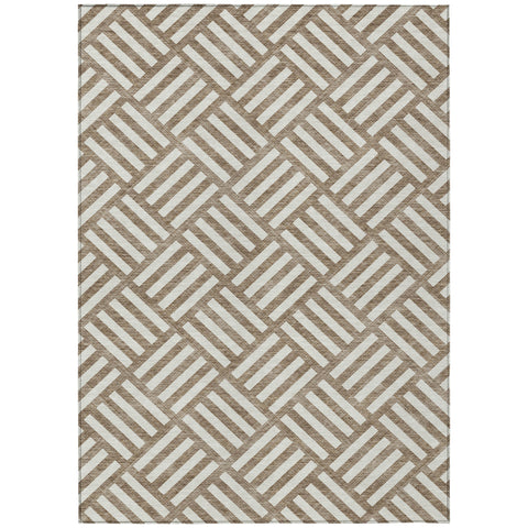 3' X 5' Brown And Ivory Geometric Washable Indoor Outdoor Area Rug