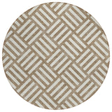 8' Brown And Ivory Round Geometric Washable Indoor Outdoor Area Rug