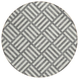 8' Charcoal And Ivory Round Geometric Washable Indoor Outdoor Area Rug