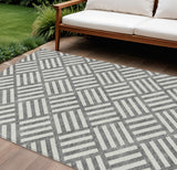 8' X 10' Charcoal And Ivory Geometric Washable Indoor Outdoor Area Rug