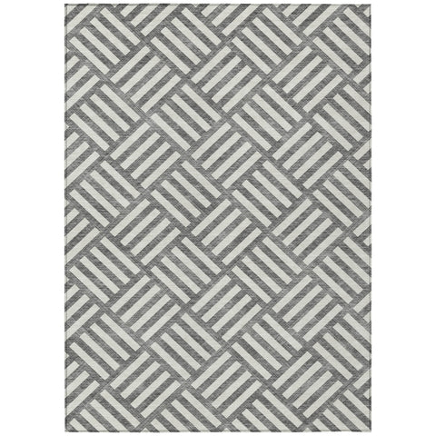 8' X 10' Charcoal And Ivory Geometric Washable Indoor Outdoor Area Rug