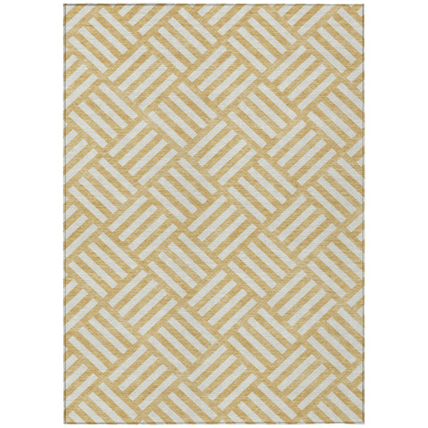 3' X 5' Gold And Ivory Geometric Washable Indoor Outdoor Area Rug