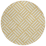 8' Gold And Ivory Round Geometric Washable Indoor Outdoor Area Rug