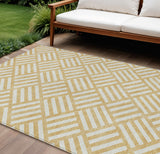 8' X 10' Gold And Ivory Geometric Washable Indoor Outdoor Area Rug