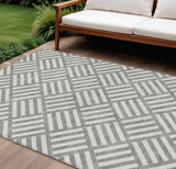 8' X 10' Gray And Ivory Geometric Washable Indoor Outdoor Area Rug
