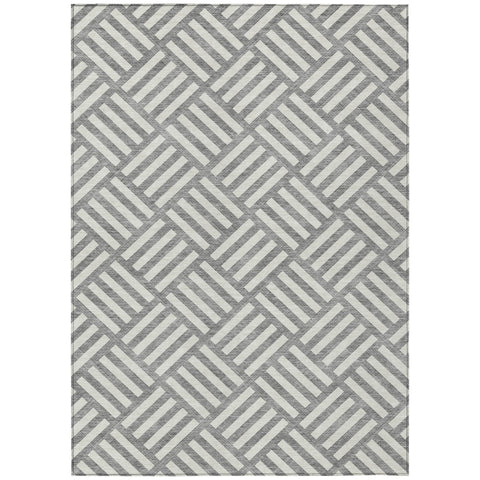 8' X 10' Gray And Ivory Geometric Washable Indoor Outdoor Area Rug