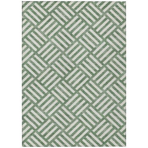 5' X 8' Green And Ivory Geometric Washable Indoor Outdoor Area Rug