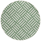 8' Green And Ivory Round Geometric Washable Indoor Outdoor Area Rug