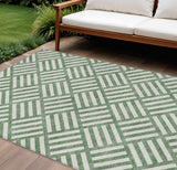 8' X 10' Green And Ivory Geometric Washable Indoor Outdoor Area Rug