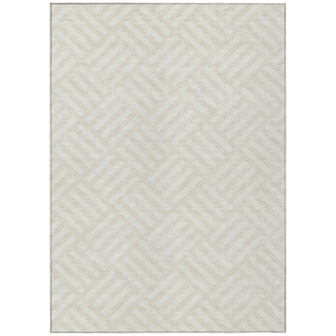 5' X 8' Ivory And Beige Geometric Washable Indoor Outdoor Area Rug