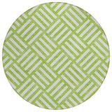 8' Lime Green And Ivory Round Geometric Washable Indoor Outdoor Area Rug