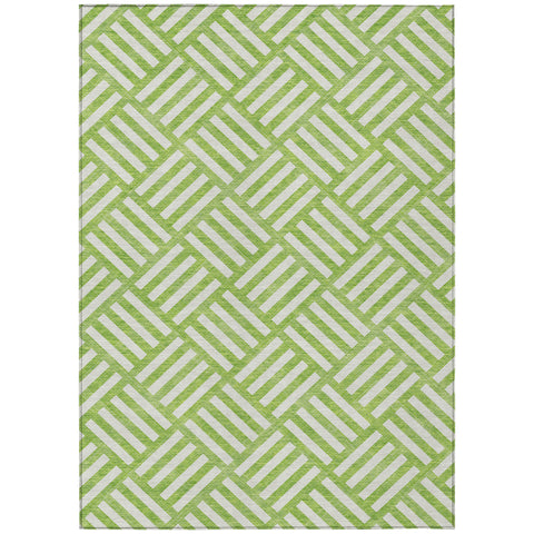8' X 10' Lime Green And Ivory Geometric Washable Indoor Outdoor Area Rug