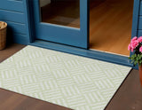 3' X 5' Mint Green And Ivory Geometric Washable Indoor Outdoor Area Rug