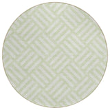 8' Mint Green And Ivory Round Geometric Washable Indoor Outdoor Area Rug