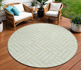 8' Mint Green And Ivory Round Geometric Washable Indoor Outdoor Area Rug