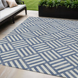 5' X 8' Navy Blue And Ivory Geometric Washable Indoor Outdoor Area Rug