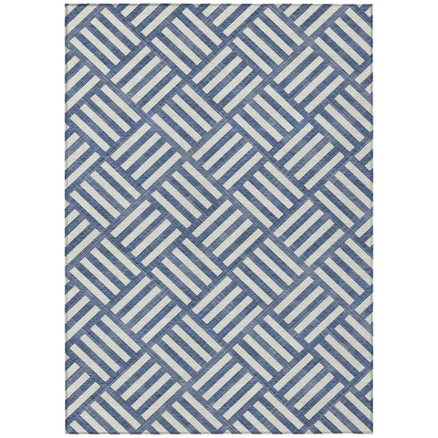 5' X 8' Navy Blue And Ivory Geometric Washable Indoor Outdoor Area Rug