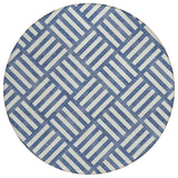 8' Navy Blue And Ivory Round Geometric Washable Indoor Outdoor Area Rug
