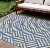 8' X 10' Navy Blue And Ivory Geometric Washable Indoor Outdoor Area Rug