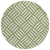 8' Olive Green And Ivory Round Geometric Washable Indoor Outdoor Area Rug