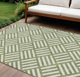 8' X 10' Olive Green And Ivory Geometric Washable Indoor Outdoor Area Rug