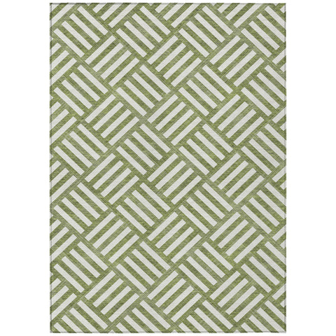 8' X 10' Olive Green And Ivory Geometric Washable Indoor Outdoor Area Rug